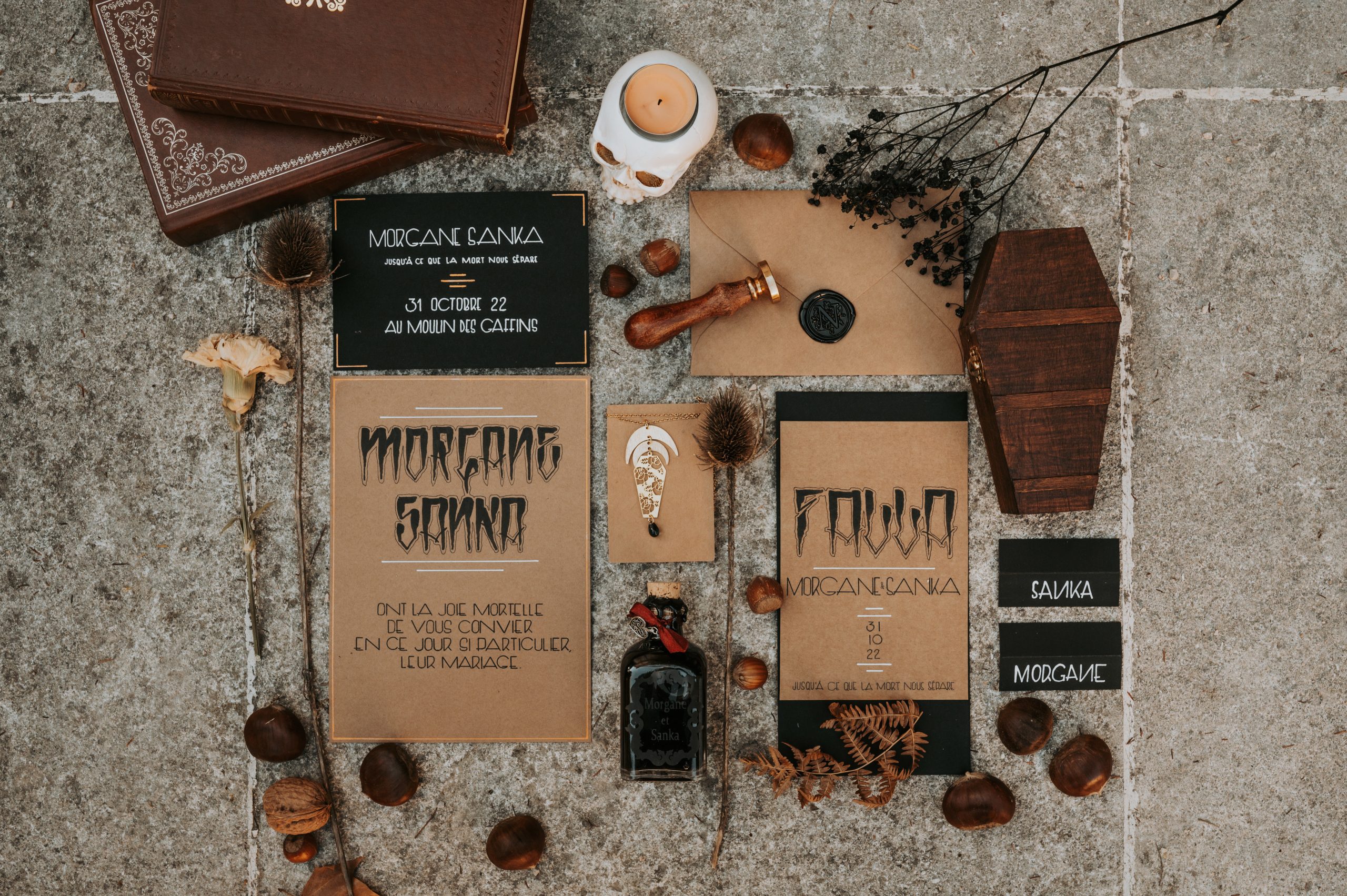 Papeterie de mariage thème "Halloween".
Photo: Ninon Duret